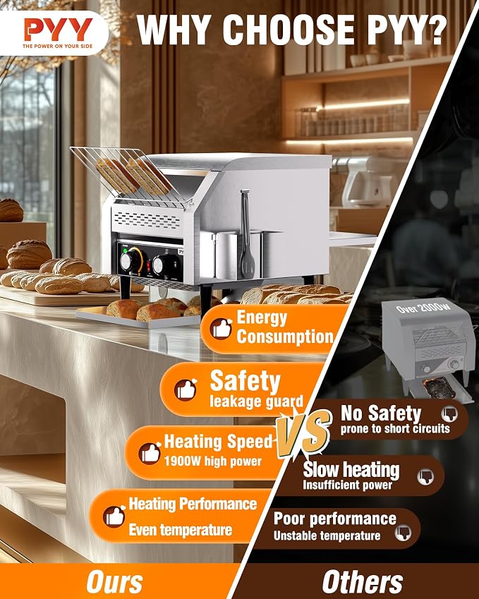 PYY Commercial Conveyor Toaster 300pcs/h - Electric Conveyor Belt Toaster for Toast, Bun, Bagel, Bread, Heavy Duty Stainless Steel Toaster Oven for Restaurant, Bakery, Buffet Use