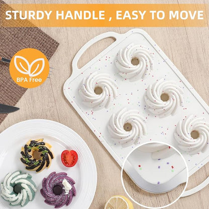 FUNBAKY Mini Swirl Cake Pan with Metal Reinforced Frame, 2Pcs Silicone 6-Cavity Mini Flan Molds, Nonstick Fluted Cake Pan for Cupcake, Brownie, Donuts, Jello
