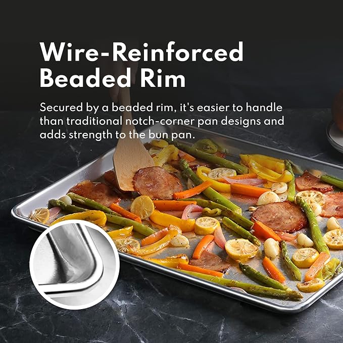 New Star Foodservice Commercial-Grade 18-Gauge Aluminum Sheet Pan/Bun Pan, Half Size, 13 x 18 x 1 Inch