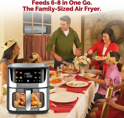 New 8.5QT Air Fryer with Color Touchscreen and 8 Presets, Large Family Size Airfryer with Visual Window for Fast Healthy Cooking, Reheat, Dishwasher Safe, Gift Box Included, Stainless Steel