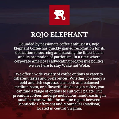 Rojo Elephant Caffeinated Ground Coffee, Single Origin Arabica Beans, Naturally Low Acid, Premium Ground Coffee (11 oz Bag) (Medium Roast - Washington's Original)