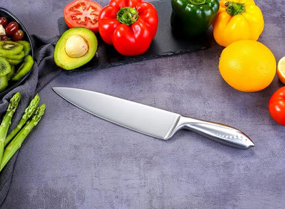 WELLSTAR Chef Knife 8 Inch, Razor Sharp German Stainless Steel Blade with Comfortable SS Hollow Finger Guard Handle for Kitchen Meat Sushi Vegetable Fruit Cutting Slicing Dicing, Gift Box