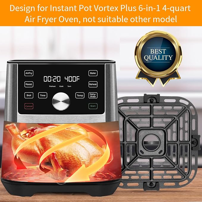 GWY Air fryer Replacement Parts for Instant Pot Vortex Plus 6 in 1 4 Quart Air Fryer Oven, 7.5''×7.5'' Square Food Grade Air Fryer Grill Plate Crisper Plate Accessories Tray Rack