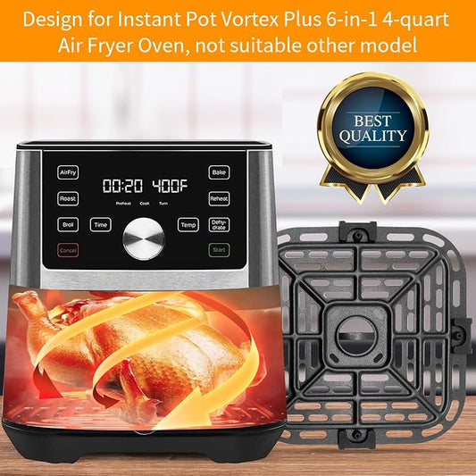 GWY Air fryer Replacement Parts for Instant Pot Vortex Plus 6 in 1 4 Quart Air Fryer Oven, 7.5''×7.5'' Square Food Grade Air Fryer Grill Plate Crisper Plate Accessories Tray Rack