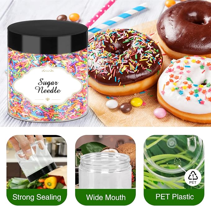 PeacePeo Plastic Jars with Lids, 48 Pcs 6 OZ Slime Containers with Screw On Lids Clear Round Plastic Storage Jars Refillable Container Jar for Travel Storage Home Kitchen Food