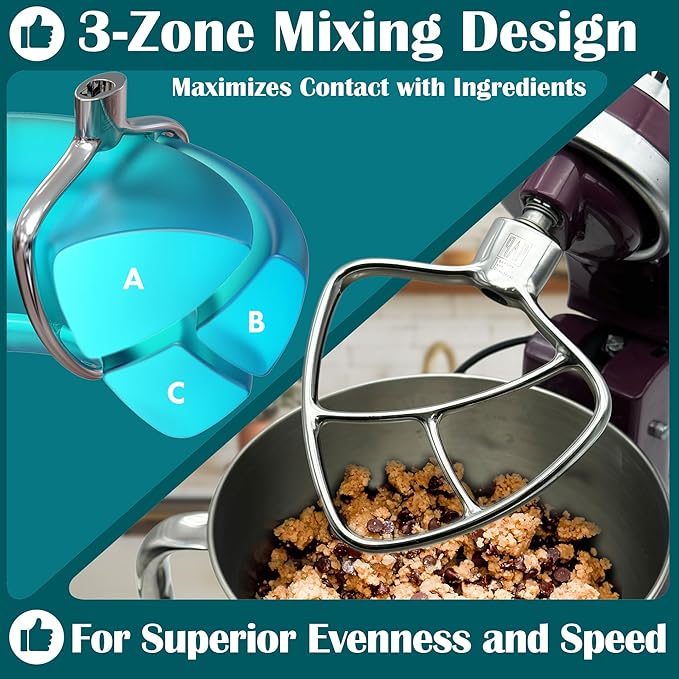 Stainless Steel Paddle，Flat Beater - Accessories and Attachments for KitchenAid Mixers, Fit 4.5-5 QT Mixing Bowl