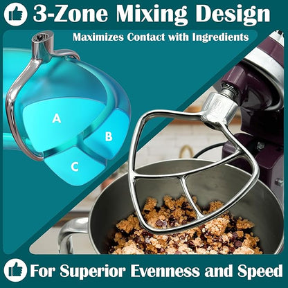 Stainless Steel Paddle，Flat Beater - Accessories and Attachments for KitchenAid Mixers, Fit 4.5-5 QT Mixing Bowl