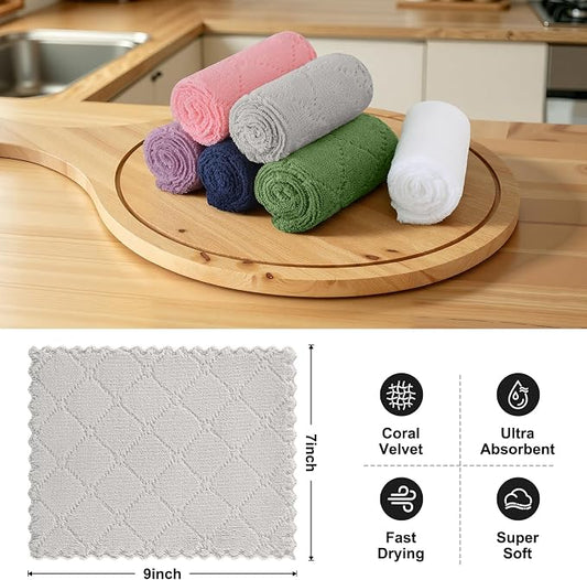 Homaxy Coral Velvet Super Soft Dish Cloths 12 Pack-7" x 9", Absorbent and Fast Dry Microfiber Cleaning Cloth