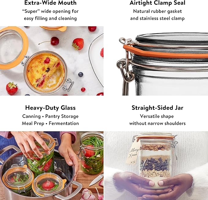 Le Parfait Super Terrine 200mL (7oz) Zero Waste Eco-Friendly Glass Storage Jars with Lids, Airtight, Oven & Freezer Safe, BPA-Free, Food Storage & Preserving, Made in France, 6PK