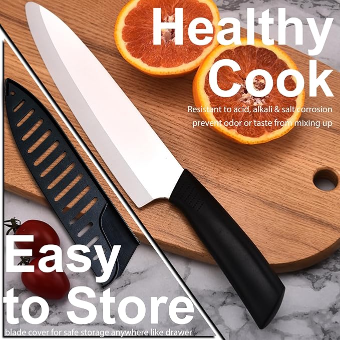 Ceramic Knife - 8 inch Chef's Knife - Light, Precise, Sharp Ceramic Kitchen Knife with Sheath Cover