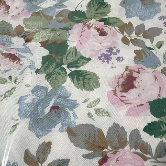Light Weight Natural Cotton Fabric by the Yard DIY Making Supplies Quilting Patchwork Fabric Fat Quarter Bundles DIY for Quilting Cotton Patchwork Cushions (White Pink Blue Big Flowers, 1 Yard)