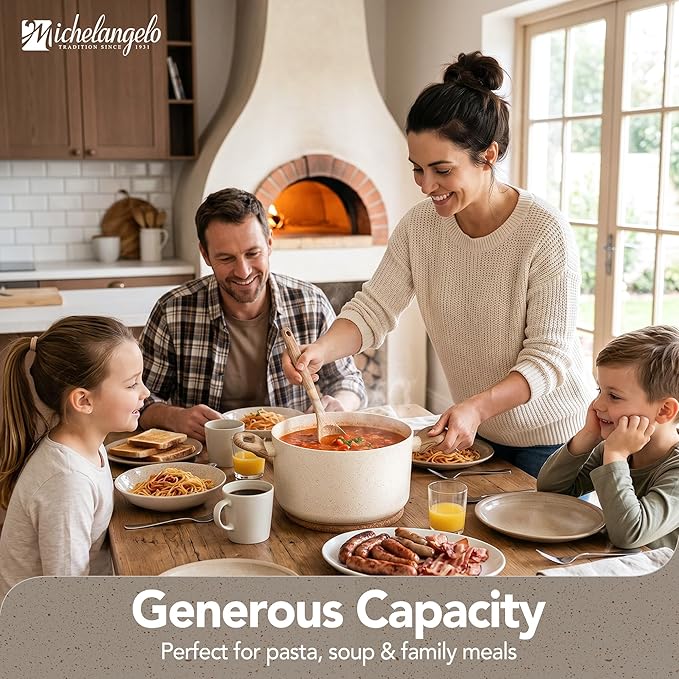 MICHELANGELO Nonstick Cooking Pot - 6 Quart Soup Pot with Lid for Family Meals, Non-Toxic Stockpot with Stay-Cool Handles, Induction Ready, Easy Cleanup, PFOA & PFOS Free