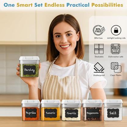 Shazo 6 PC Airtight Food Storage Containers + 6 Spoons Included - BPA Free Plastic Snack & Spice Containers with Easy Lock Lids - Kitchen and Pantry Organization for Herbs Coffee Tea - 0.5L / 2.1 Cup