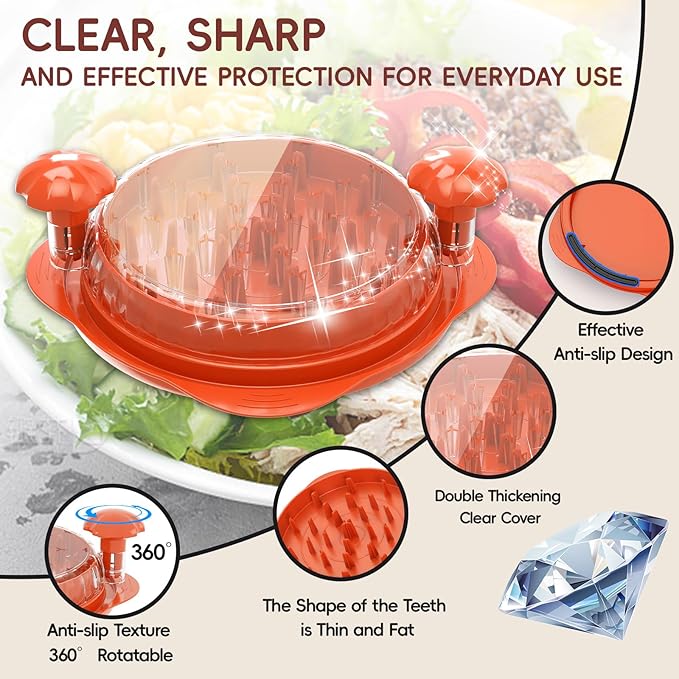 XL 11" Chicken Shredder, Large Pro Meat Shredder Tool Twist with Ergonomic Handle, Strong Non-Slip Base, Dishwasher Safe, Kitchen Chicken Grinder for Ground Food, Vegetables, Orange