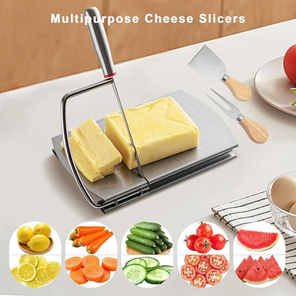 Cheese Slicer with 2 PCS Knife, Multipurpose Cheese Cutter Stainless Steel Cheese Slicers with 2 PCS Cheese Knives Set