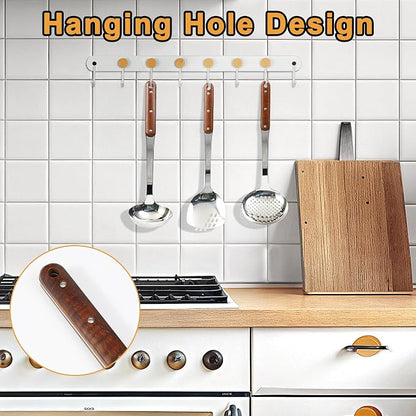 FJNATINH Stainless Steel Wok Spatula,Ladle,Skimmer Ladle Tool Set,Mirror Polished Cooking Utensils with Wooden Handle,Easy to Clean Wok Accessories,Sliver 3 PCS