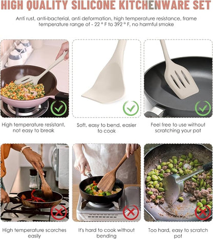 Kitchen Utensils Set-12 Pieces Silicone Cooking Utensils Set (Dishwasher Safe) 392°F Heat Resistant Spatula Set, Nonstick Cookware