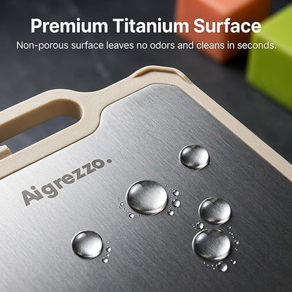 Titanium Cutting Board, 16x11x0.9 inch Non-Slip Chopping Board with Knife Sharpener, Dual-Sided Titanium & Wheat Straw PP, Anti-Spill Edge, Dishwasher Safe，Rectangular