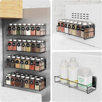 Mystozer 4 Pack Magnetic Spice Rack for Refrigerator, Magnetic Shelf Fridge Organizer for Kitchen Storage, Black