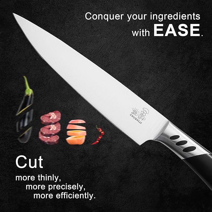 CHUSHIJI Kitchen Knife Set 3 Piece | Professional Chef Knife Set with 8" Chef Knife, 7" Santoku Knife, 5" Utility Knife | High Carbon Stainless Steel Sharp Kitchen Knives for Home Cooking & Gifting