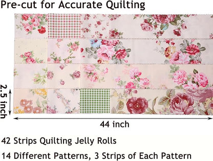 Nodsaw Jelly Rolls for Quilting Clearance 42 Strip 2.5" x 44" - Cotton Jelly Roll Fabric Strips for Quilting, Sewing, Blanket, Rug, Home Decor, and Purse Making, Vintage Floral