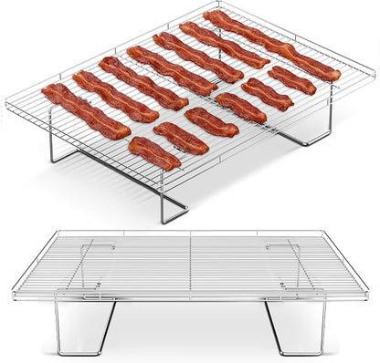Flip-Free Crispmaster 1st Ever 4-Inch Elevated Roasting, Baking, and BBQ Rack for 360° Heat Stainless Steel Wings, Fries, Chicken, Veggies, Turkey for Oven, Grill, or Smoker 17” x 13”