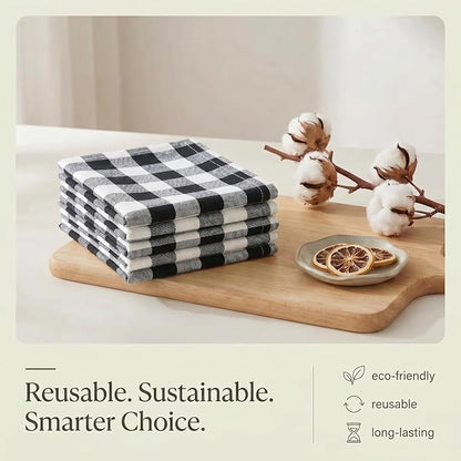 Urban Villa Kitchen Towels 100% Cotton Dish Towels for Kitchen (Set of 6) 20”x30” Dish Cloths Highly Absorbent Kitchen Linen Set with Hanging Loop Perfect for Drying Dishes Cleaning – Black White