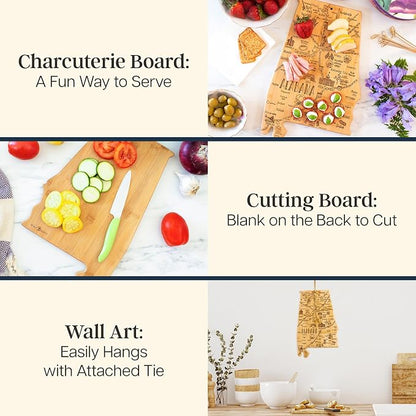 Totally Bamboo Destination Alabama Shaped Cutting Board – Bamboo Charcuterie and Serving Board with Hang Tie for Wall Display
