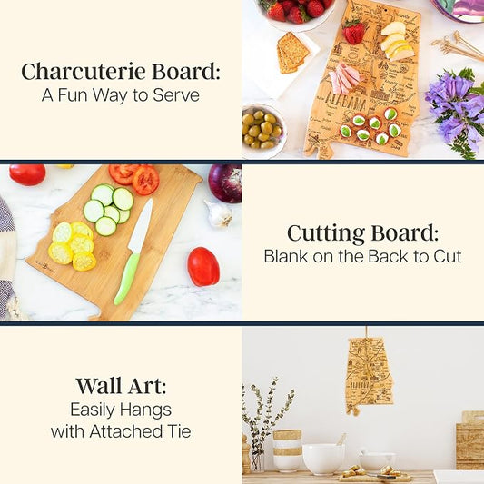 Totally Bamboo Destination Alabama Shaped Cutting Board – Bamboo Charcuterie and Serving Board with Hang Tie for Wall Display