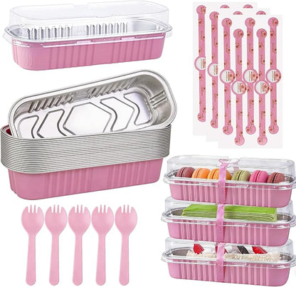 24 Pack Mini Loaf Pans, 7.5oz Mini Cake Pan & Mini Cupcake Pan Set – Disposable Aluminum Baking Pans with Lids, Spoons & Stickers, Premium Sturdy Gift Set for Cakes, Cupcakes, Desserts & Party Treats