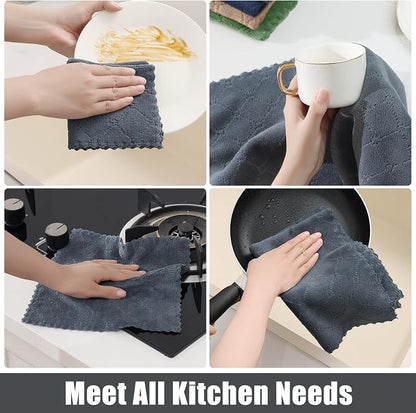 Homaxy Kitchen Towels and Dishcloths Set, 10 x 10 and 13 x 19 Inches, Set of 12 Super Soft and Absorbent Coral Velvet Kitchen Towels, No Lint and Nonstick Oil Fast Drying Dish Towel, Dark Grey