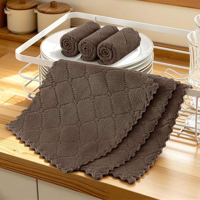 Homaxy 12 Pack Kitchen Cloths Dish Towels (7" x 9", Brown), Super Soft and Absorbent Coral Velvet Dishcloths, Fast Drying No Lint Microfiber Cleaning Cloth