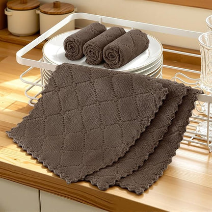 Homaxy 12 Pack Kitchen Cloths Dish Towels (7" x 9", Brown), Super Soft and Absorbent Coral Velvet Dishcloths, Fast Drying No Lint Microfiber Cleaning Cloth