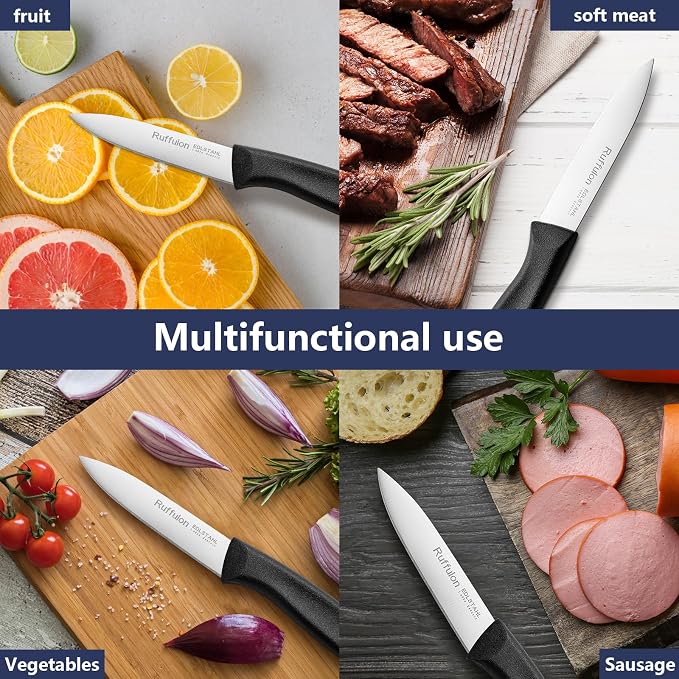Paring Knife Fruit Knife Set (6 Pieces), Ultra Sharp Stainless Steel Vegetable and Fruit Knife with PP Plastic Ergonomic Handle for Cutting Fruits and Vegetables.Black.