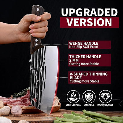 SHI BA ZI ZUO Forged Meat Cleaver Heavy Duty Kitchen Knife Chopping Knife for Vegetable and Meat Cutting,with Non-Slip Wooden Handle