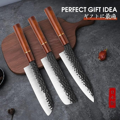 Huusk Japan Knife, 7 Inch Santoku Kitchen Knife, Professional Japanese Chefs Knives Hand Forged High Carbon Steel Sharp Chopping Knives, Ergonomic Rosewood Handle, for Meat, Fish,Ideal Gifts