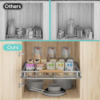 2Pack Expandable Pull Out Cabinet Organizer, 17.1-28"W x 22.5"D | Adjustable Width, Under Sink Organizer, Drawer Storage Shelves, For Kitchen, Bathroom, Closet, Pantry, Cupboard