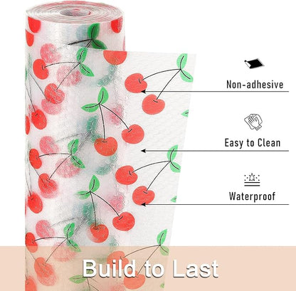 Cooyes Shelf Liner, Non-Adhesive Waterproof Shelf Paper with Fruit Pattern, Easy to Cut and Durable EVA Cabinet & Drawer Mat for Kitchen (23.6 Inch W x 360 Inch L, Red Cherry)