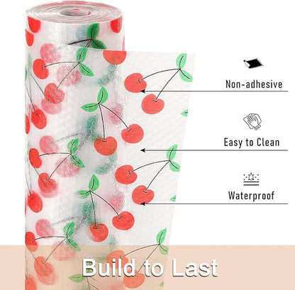 Cooyes Shelf Liner, Non-Adhesive Waterproof Shelf Paper with Fruit Pattern, Easy to Cut and Durable EVA Cabinet & Drawer Mat for Kitchen (17.5 Inch W x 360 Inch L, Red Cherry)
