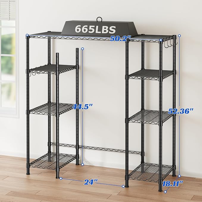 REIBII Mini Fridge Stand,Small Refrigerator Storage Shelves,4 Tier Space-Saving Coffee Bar Cabinet, Adjustable Utility Microwave Stand Storage,Shelf for Dorm Kitchen Living Room,50.2Wx18.11Dx52.36H