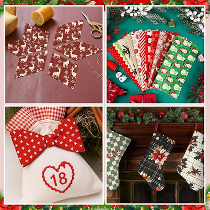 Tatuo 30 Pcs 10 x 10 Inches Christmas Cotton Fabric Bundle Squares Patchwork Floral Fabric Sewing Quilting Bundles Assorted Pattern cloth for DIY Scrapbook Craft Making