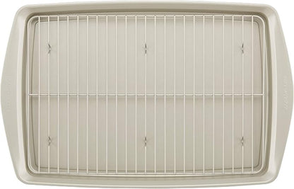 Rachael Ray Nonstick Bakeware Set without Grips, Nonstick Cookie Sheets / Baking Sheets and Cooling Rack - 2 Piece, Silver