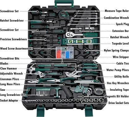 CARTMAN 238-Piece Tool Set with Socket Wrench & Auto Repair Tools Mixed General Household Hand Tool Kit, Green Plastic Toolbox Storage Case Comprehensive DIY, Home & Car Maintenance