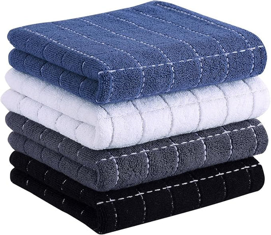 Homaxy 100% Cotton Terry Kitchen Towels(Multiple Color, 13 x 28 inches), Checkered Designed, Soft and Super Absorbent Dish Towels, 4 Pack