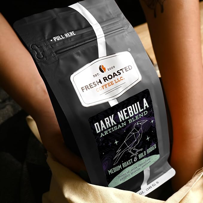 Fresh Roasted Coffee, Dark Nebula Whole Bean Coffee, Medium Roast, Kosher, 12 oz