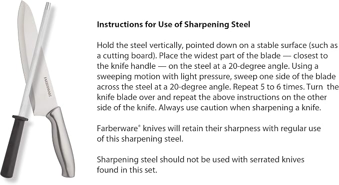Farberware 15-Piece Stamped Stainless Steel Knife Block Set, High-Carbon Stainless Steel Kitchen Knife Set with Ergonomic Handles, Razor-Sharp Knives with Wood Block, 15-Piece, Black 2