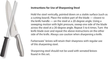 Farberware 15-Piece Stamped Stainless Steel Knife Block Set, High-Carbon Stainless Steel Kitchen Knife Set with Ergonomic Handles, Razor-Sharp Knives with Wood Block, 15-Piece Set, Graphite