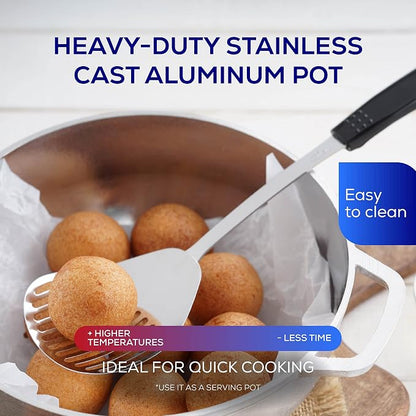 Universal (Extra Small) Caldero 4 Cups - 1.3 QT / 1.2 L, Stainless Aluminum Pot, Even Heat Distribution and Fast Cooking Dutch Oven Pot, Ergonomic Handles, Ideal for Rice, French Fries, and More