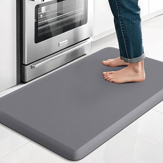 TranquilRelax Kitchen Mat, Cushioned Thick Floor Comfort Mat, with Non-Slip Bottom, Waterproof & Stain Resistant & Easy Clean, Standing Desk Mat for Kitchen, Sink, Office (17.3''x28'', Grey)