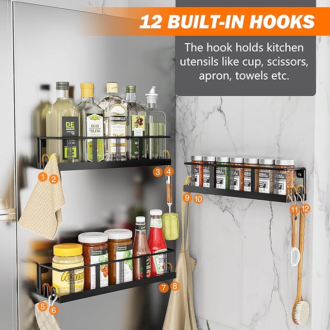 Bunoxea Spice Rack Wall Mounted 3 Pack, Space-Saving Spice Organizer for Spice Jars and Seasonings,Screw or Adhesive Hanging Spice Rack Organizer for Your Kitchen Cabinet,or Pantry Door | 3 Assorted Sizes Space-Saving Spice Rack, For Spice Jars & Seaso...
